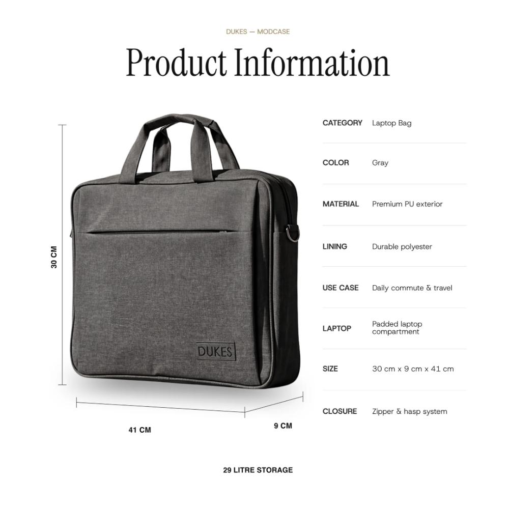 DUKES MODCASE 29L Laptop Bag | Tech-Chic Design | Dedicated Computer Compartment | Dual-Zip Main Compartment | Trolley Sleeve