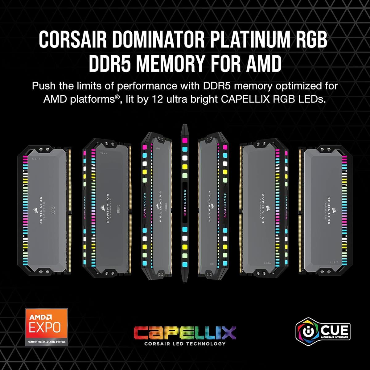 CORSAIR DOMINATOR® | PLATINUM RGB 64GB (2x32GB) DDR5 DRAM 6000MT/s CL30 | AMD EXPO & Intel XMP Memory Kit