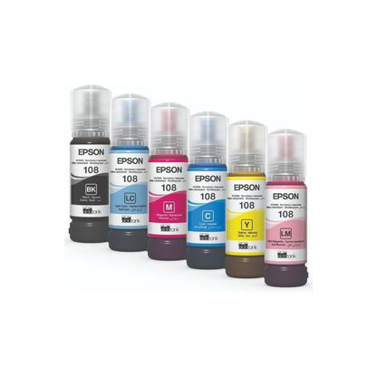 Epson 108 EcoTank Ink Series | 6-Color Dye Ink Bottles for High-Quality Photo Printing