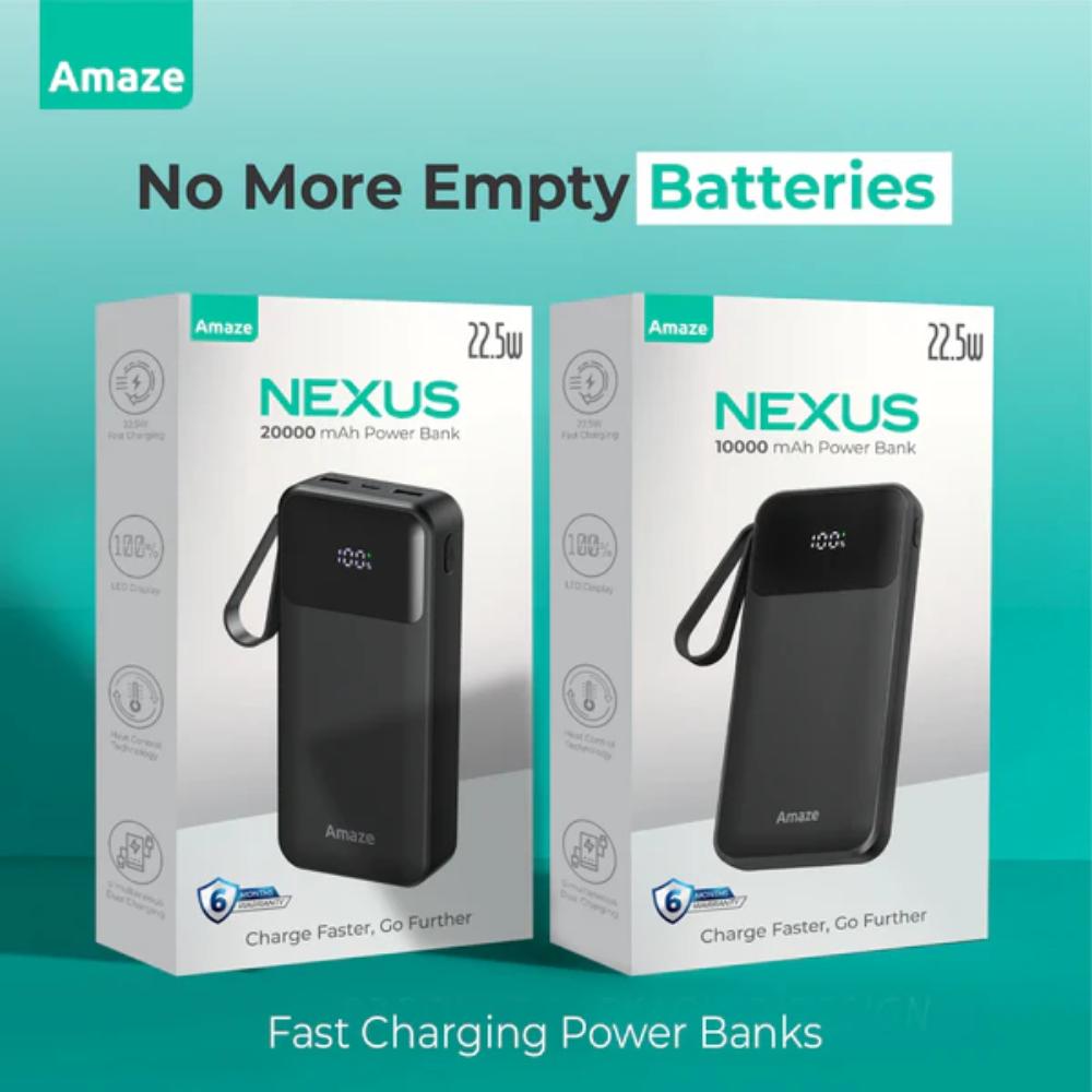Amaze Nexus A230 | 10000mAh Power Bank (22.5W Fast Charging, LED Display, Dual Output, Type-C)