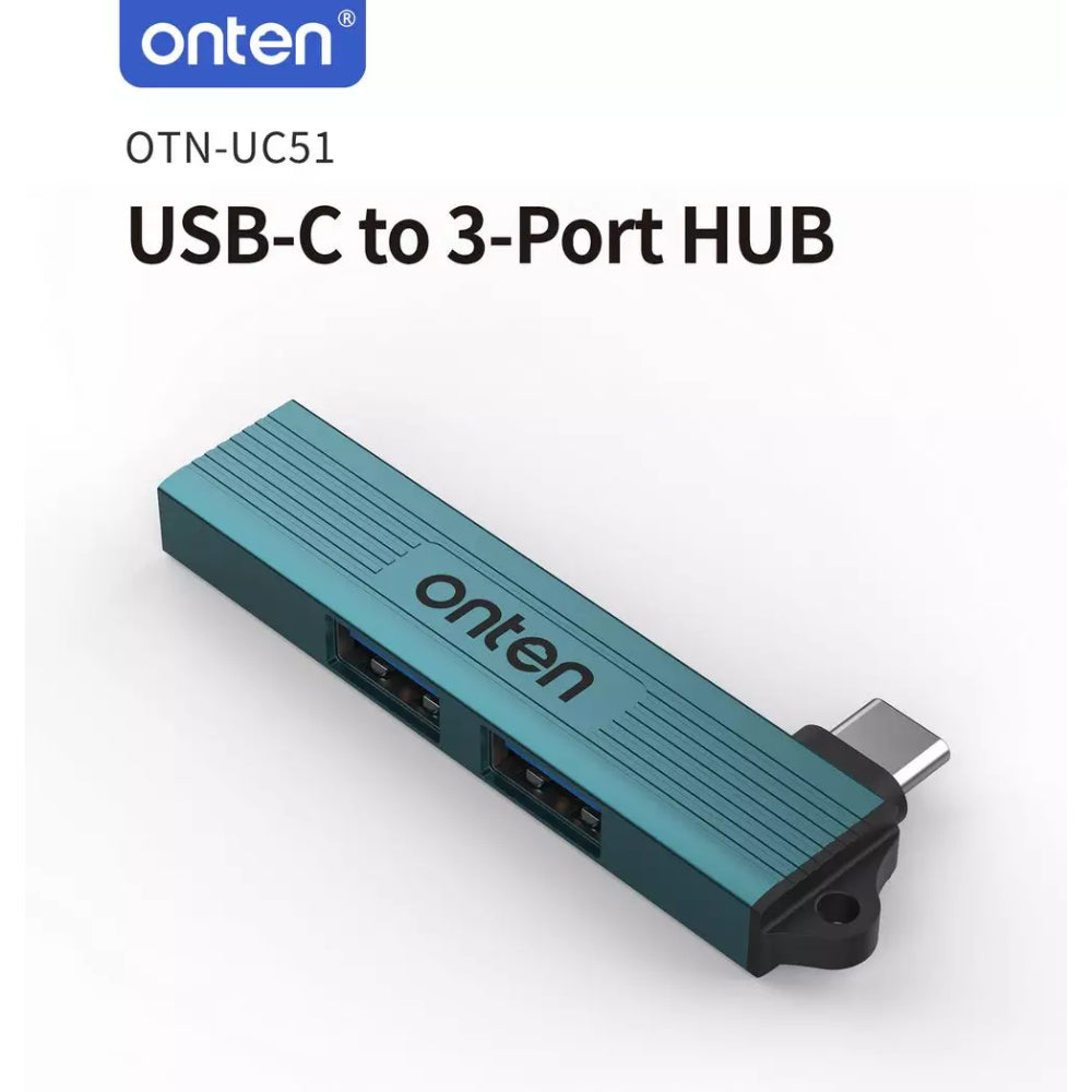 Onten OTN-UC51 | USB-C to 3-Port USB-A Hub | High-Speed Data Transfer | Compact Design | Aluminum Alloy Shell | Plug & Play | For Flash Drives, HDDs, Keyboards, Mice, Printers