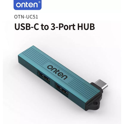 Onten OTN-UC51 | USB-C to 3-Port USB-A Hub | High-Speed Data Transfer | Compact Design | Aluminum Alloy Shell | Plug & Play | For Flash Drives, HDDs, Keyboards, Mice, Printers