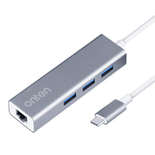 Onten UCA341 | USB 3.0 to RJ45 Gigabit LAN + 3 × USB 3.0 Hub | 1000Mbps LAN | 5Gbps USB | Plug & Play | For Laptops, PCs, Smart TVs, Consoles