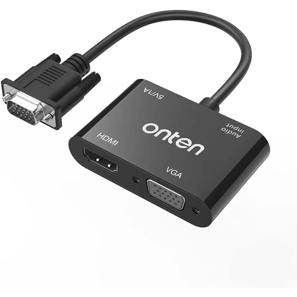 Onten 5138HV | VGA to HDMI + VGA Converter with Audio | Dual Output | 1080p@60Hz | USB-Powered | 3.5mm Audio Input | Plug & Play | For Legacy PCs, Laptops, Projectors, Monitors