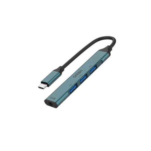 Onten 9706 | USB-C to 3.5mm Audio Adapter + USB 3.0 × 3 Hub | 5Gbps Transfer | Plug & Play | For MacBook, Surface, Dell XPS, Android Phones, USB-C Laptops/Tablets
