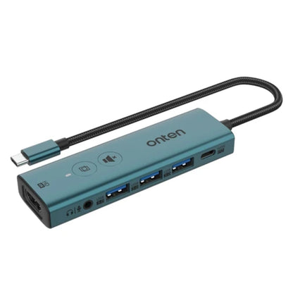 Onten UC123+ | USB-C to HDMI Multi-function Hub | 4K@30Hz HDMI Output | USB 3.0 + USB 2.0 Ports | 3.5mm Audio | USB-C Power Input | One-Click Mute & Screen-Off Buttons | For Laptops, Tablets, Smartphones