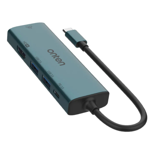Onten UC125 | 5-in-1 USB-C Hub | HDMI 4K@30Hz + USB 3.0 × 2 + PD 3.0 100W + 100Mbps LAN | Plug & Play | For MacBook, Surface, Dell XPS, HP Spectre, USB-C Laptops/Tablets