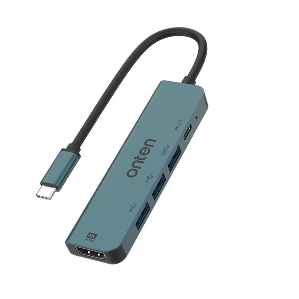 Onten UC907 | 5-in-1 USB-C Docking Station | HDMI 4K@30Hz + USB 3.0 + SD/TF + 100W PD Charging | Plug & Play | For MacBook, Surface, Dell XPS, HP Spectre, USB-C Laptops/Tablets