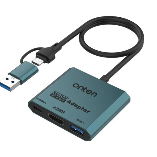 Onten UCA303 | 3-in-2 USB-C & USB-A to HDMI Adapter | 4K@60Hz Ultra HD | Plug & Play | Compact Design | For Laptops, Tablets, Smartphones, Monitors, Projectors