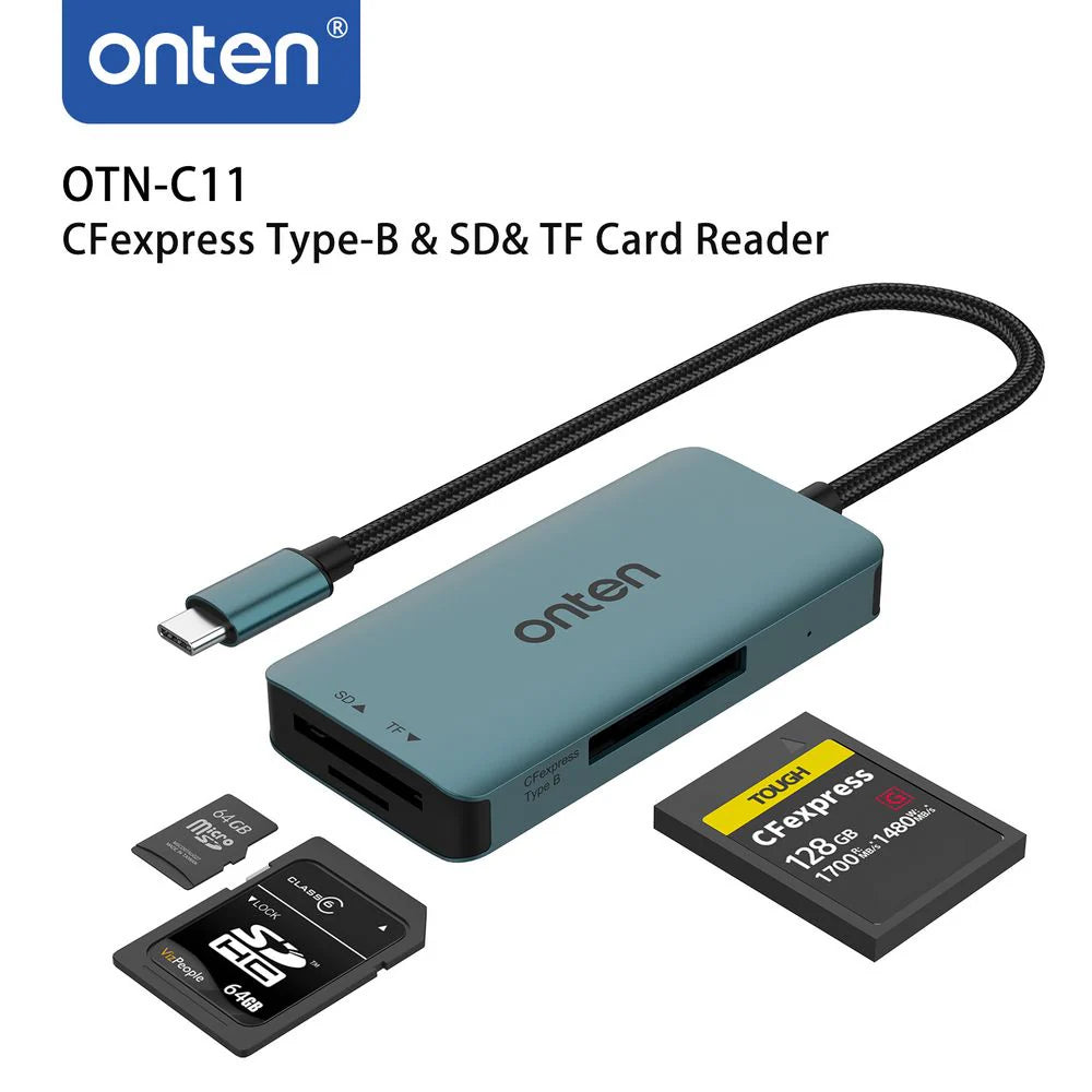 Onten C11 | USB-C Card Reader | Type-B (CFexpress) + SD + Micro SD | 900Mbps Read Speed | Plug & Play | 3-Slot Simultaneous Access | For Cameras, Laptops, Tablets, Smartphones