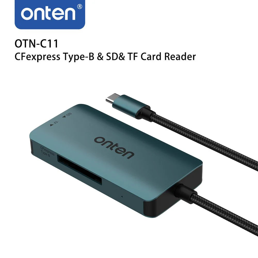 Onten C11 | USB-C Card Reader | Type-B (CFexpress) + SD + Micro SD | 900Mbps Read Speed | Plug & Play | 3-Slot Simultaneous Access | For Cameras, Laptops, Tablets, Smartphones