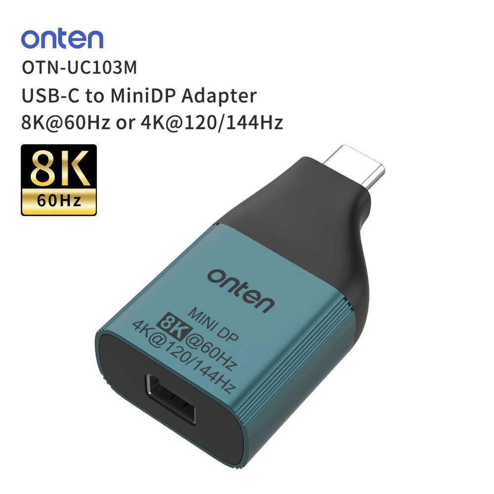 Onten OTN-UC103M | USB-C to Mini DisplayPort Adapter | 8K@60Hz / 4K@120Hz | Gold-Plated Connector | Plug & Play | For MacBook, Surface, Laptops, Tablets, Monitors