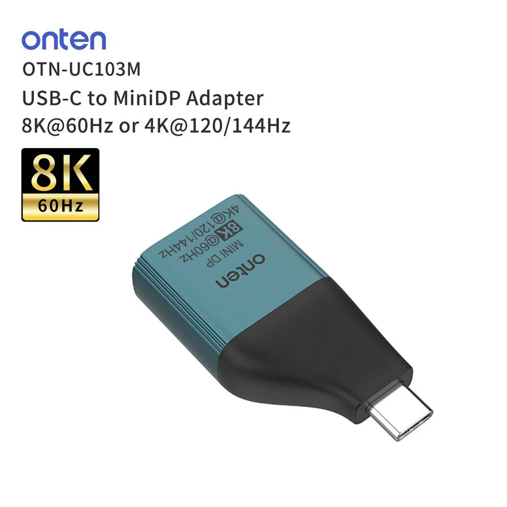 Onten OTN-UC103M | USB-C to Mini DisplayPort Adapter | 8K@60Hz / 4K@120Hz | Gold-Plated Connector | Plug & Play | For MacBook, Surface, Laptops, Tablets, Monitors