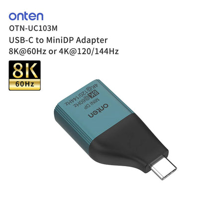 Onten OTN-UC103M | USB-C to Mini DisplayPort Adapter | 8K@60Hz / 4K@120Hz | Gold-Plated Connector | Plug & Play | For MacBook, Surface, Laptops, Tablets, Monitors