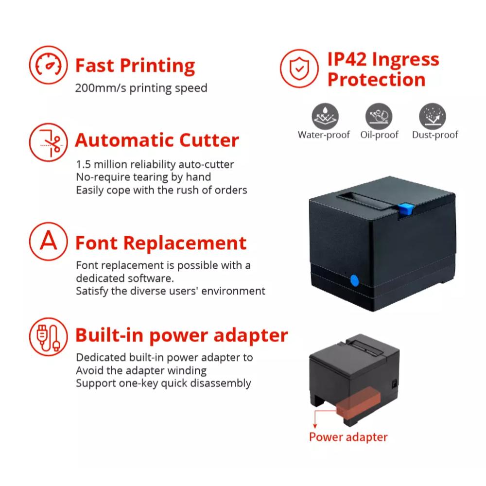 Print-Rite PR-80V 80mm Thermal Receipt Printer | USB + Ethernet / USB + Cash Drawer | 203 DPI | 200mm/s | Auto Cutter