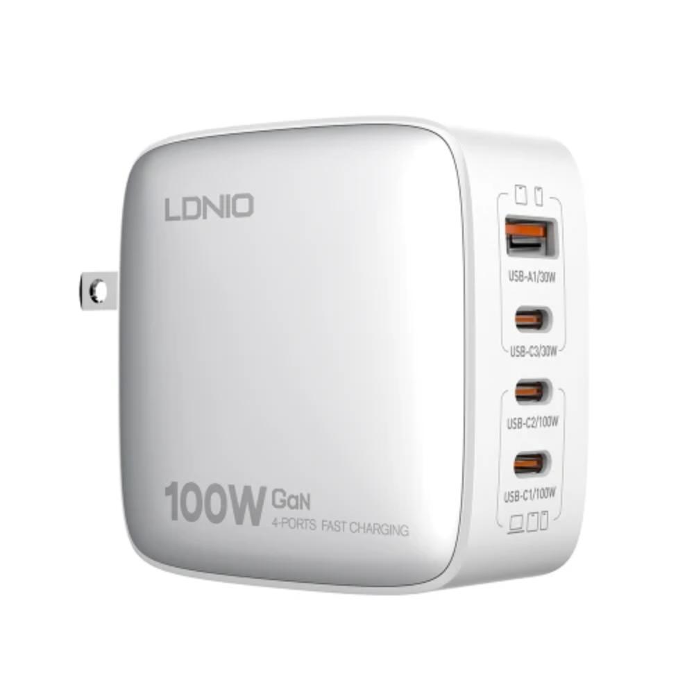 LDNIO Q408 100W GaN Super Fast Charger | 3×USB-C + 1×USB-A | PD & QC Fast Charging | Universal US/UK/EU Plug