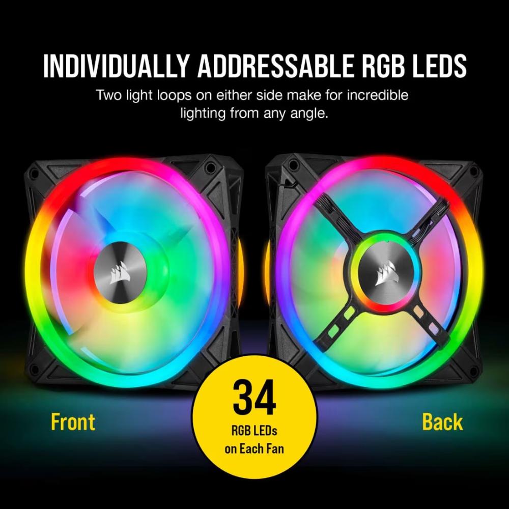 Corsair iCUE QL120 RGB | 120mm PWM Triple Fan Kit (Lighting Node CORE, 102 RGB LEDs)