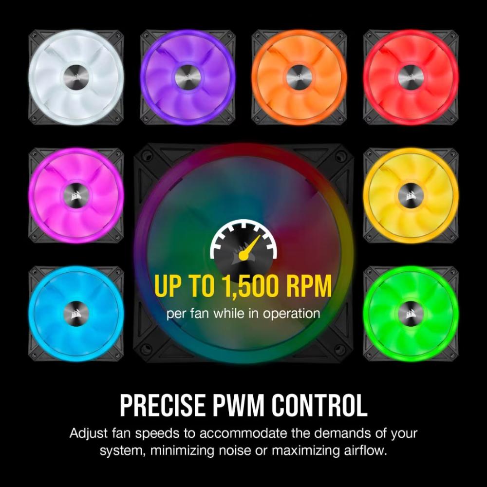 Corsair iCUE QL120 RGB | 120mm PWM Triple Fan Kit (Lighting Node CORE, 102 RGB LEDs)
