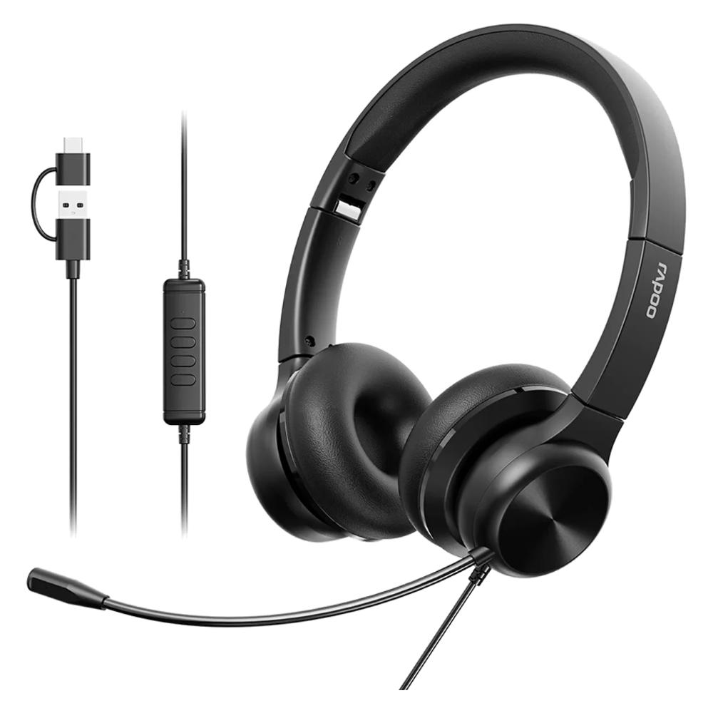 Rapoo H180 USB Foldable Wired Stereo Headset | USB Connectivity | Integrated Microphone | Black