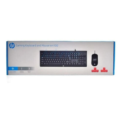 HP KM100 | Wired Gaming Keyboard & Mouse, Ergonomic, 104 Keys, 1600 DPI, Black