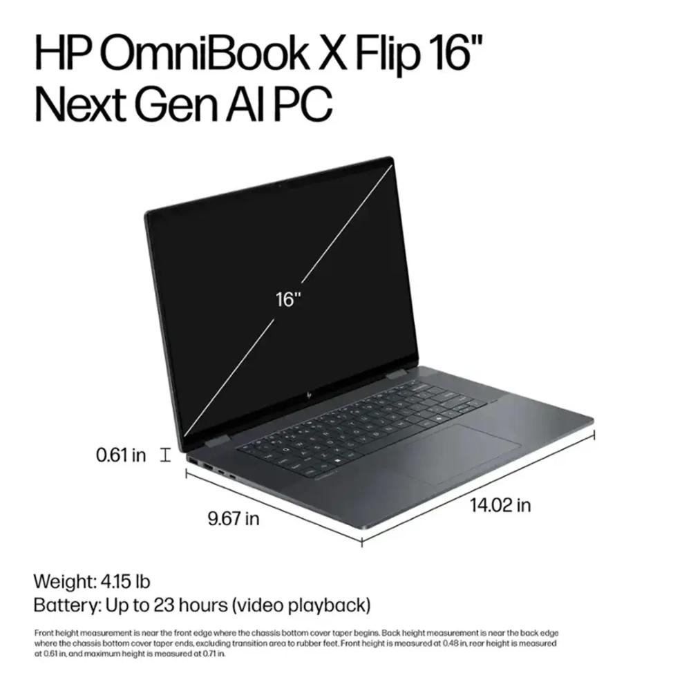 HP OmniBook X Flip 16-as0023dx 2-in-1 Copilot+ PC | Intel Core Ultra 7 256V | 16GB RAM | 1TB SSD | 16" Touch Display | Eclipse Gray (B5UH1UA)