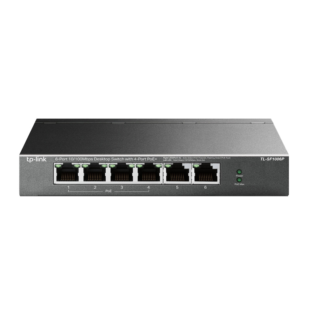 TP-Link TL-SF1006P 6-Port 10/100Mbps Desktop Switch with 4-Port PoE+ | Smart Power, Extended Range, and Priority Traffic Control