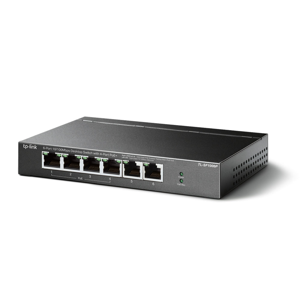 TP-Link TL-SF1006P 6-Port 10/100Mbps Desktop Switch with 4-Port PoE+ | Smart Power, Extended Range, and Priority Traffic Control