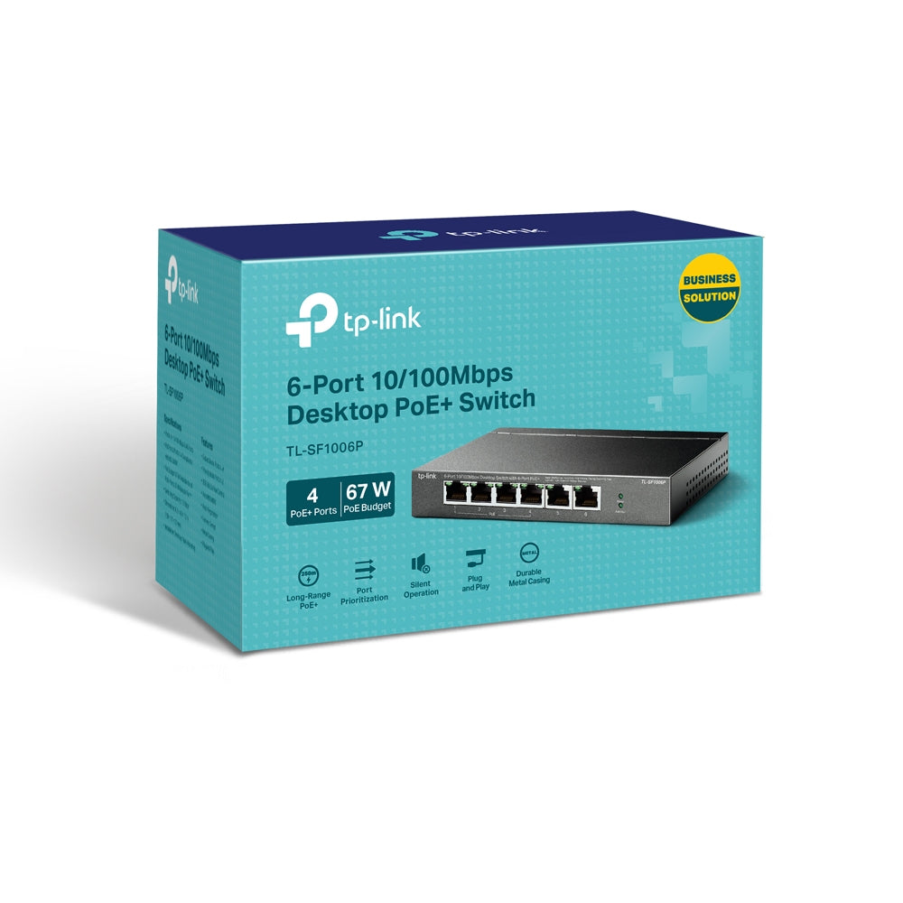 TP-Link TL-SF1006P 6-Port 10/100Mbps Desktop Switch with 4-Port PoE+ | Smart Power, Extended Range, and Priority Traffic Control
