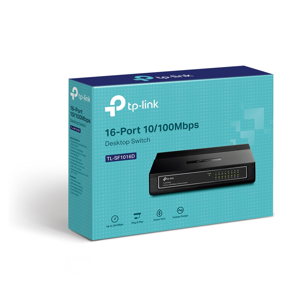 TP-Link TL-SF1016D 16-Port 10/100Mbps Desktop Switch | Scalable, Energy-Efficient, and Plug-and-Play Network Expansion