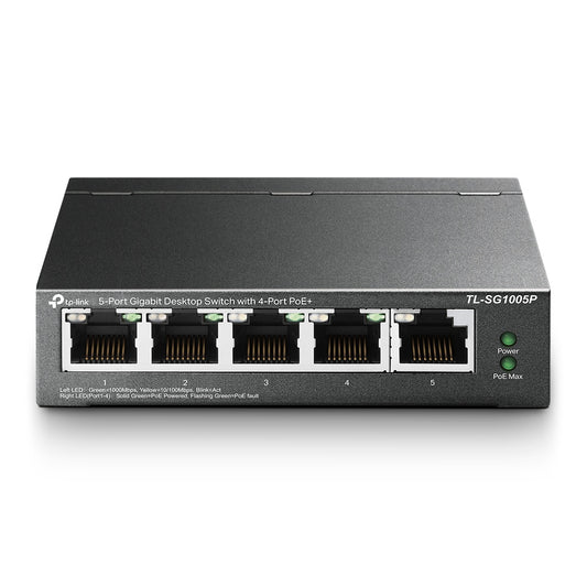 TP-Link TL-SG1005P 5-Port Gigabit Desktop Switch with 4-Port PoE+ | High-Speed PoE+ with QoS for Smooth, Plug-and-Play Connectivity