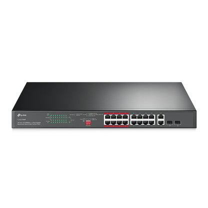 TP-Link TL-SL1218MP 16-Port 10/100 Mbps + 2-Port Gigabit Rackmount Switch with 16-Port PoE+ | Surveillance-Optimized PoE+, Long-Range Power, and Secure Traffic Control