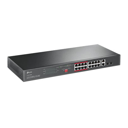 TP-Link TL-SL1218MP 16-Port 10/100 Mbps + 2-Port Gigabit Rackmount Switch with 16-Port PoE+ | Surveillance-Optimized PoE+, Long-Range Power, and Secure Traffic Control