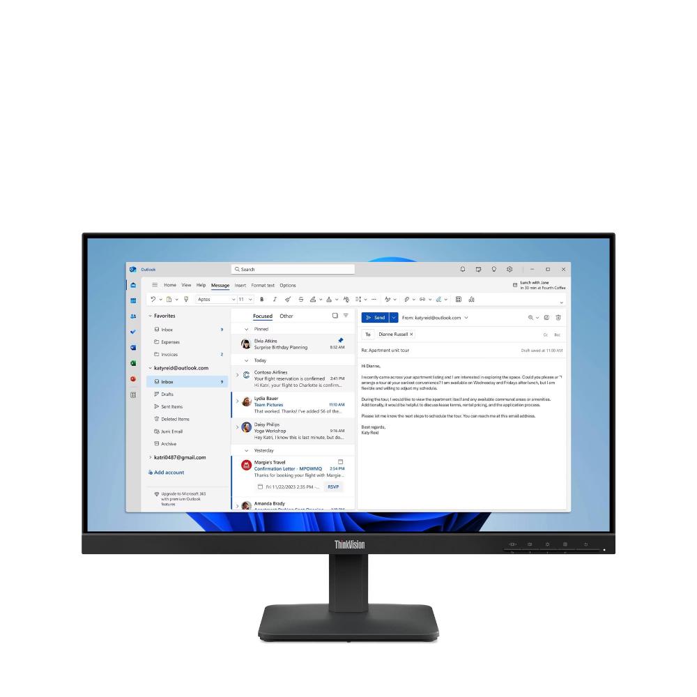 Lenovo ThinkVision S24-4e 23.8" FHD IPS Monitor | 1920×1080 | 100Hz | 99% sRGB | HDMI 1.4 | VGA | VESA 100×100 | Raven Black