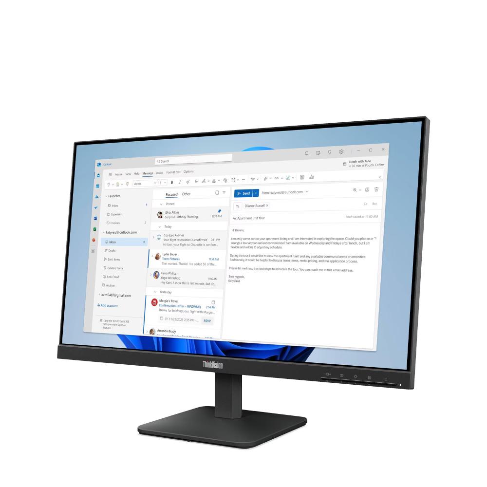 Lenovo ThinkVision S24-4e 23.8" FHD IPS Monitor | 1920×1080 | 100Hz | 99% sRGB | HDMI 1.4 | VGA | VESA 100×100 | Raven Black