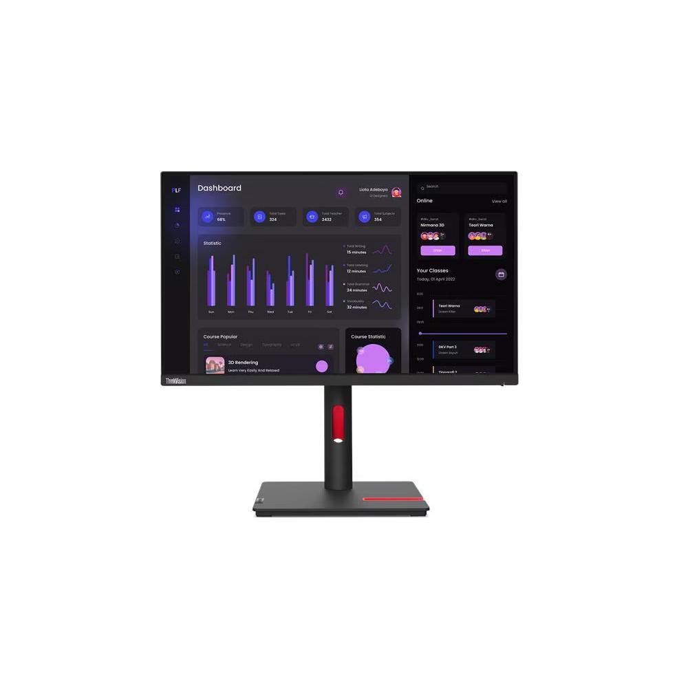Lenovo ThinkVision T24i-30 24" LED Monitor | FHD 1920x1080 | IPS | Anti-Glare | HDMI, DP, VGA | Height Adjustable | USB Hub | 3Y