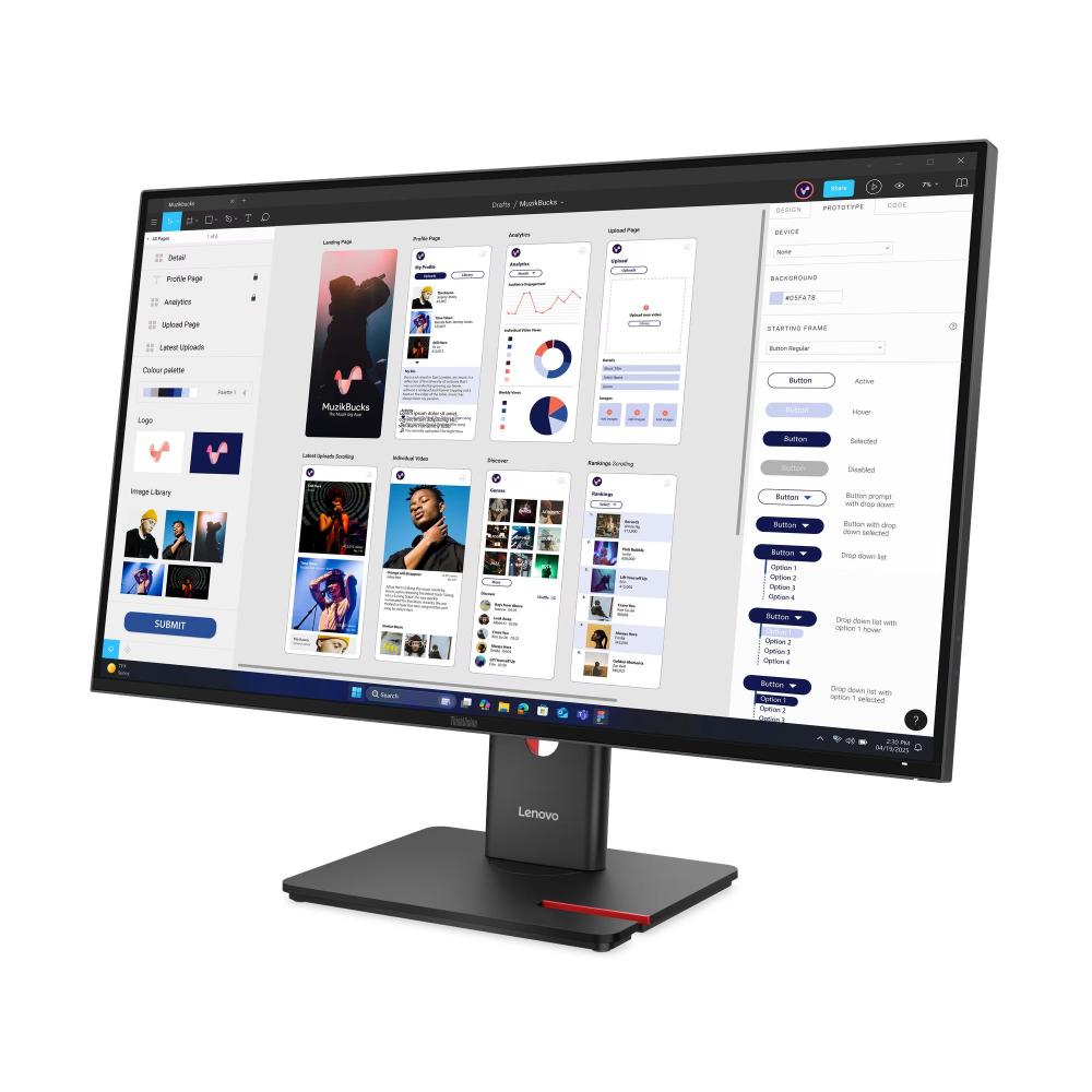 Lenovo ThinkVision T32UD-40 Monitor | 31.5" 4K UHD IPS | 99% sRGB & BT.709 | USB-C 100W PD | USB Hub | RJ-45 Ethernet | HDR10 | HDMI 2.1 | DP 1.4 | Ergonomic Stand