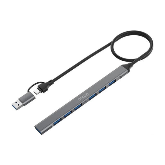 Onten UCA9703S | 7-in-2 USB-C / USB-A Hub | USB 3.0 × 7 | Dual Input | 5Gbps Transfer | Plug & Play | For MacBook, Surface, Dell XPS, HP Spectre, PCs, Smart TVs