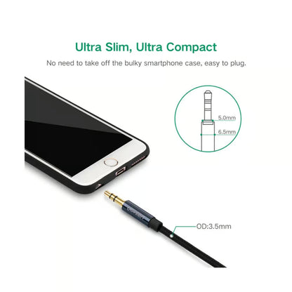UGREEN 10686 3.5mm Male to Male AUX Audio Cable 1.5M | Braided Blue Gold‑Plated Pakistan