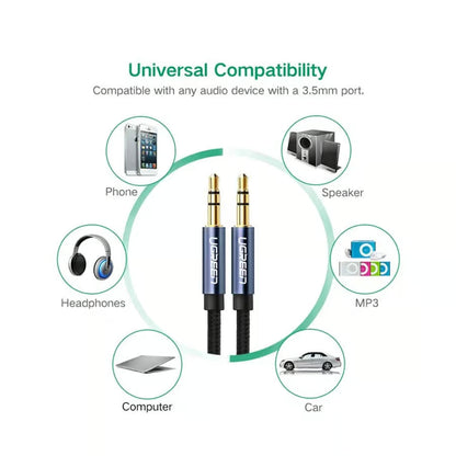 UGREEN 10686 3.5mm Male to Male AUX Audio Cable 1.5M | Braided Blue Gold‑Plated Pakistan