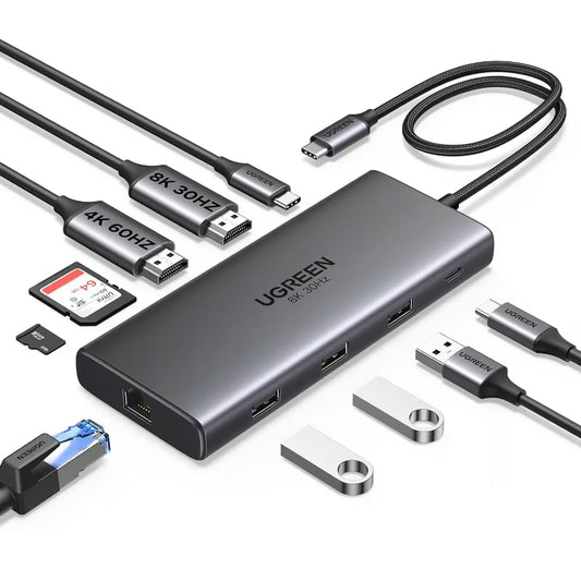 UGREEN 15534 | Revodok Pro 210 Docking Station (10-in-1 USB-C Hub, Dual HDMI, 8K, 100W PD, Ethernet)
