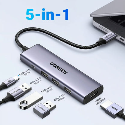 UGREEN 15596 | Revodok USB-C Hub | 5-in-1 Multiport Adapter | 4K HDMI | 100W PD | USB 3.0 | SD/TF Card Reader | Space Gray | Free Shipping