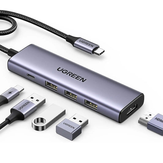 UGREEN 15597 | 5-in-1 USB-C Hub | 4K@60Hz HDMI | 100W PD Charging | 3 × USB-A 3.0 | Compact Aluminum Design | For MacBook, Laptop, Tablet, PC