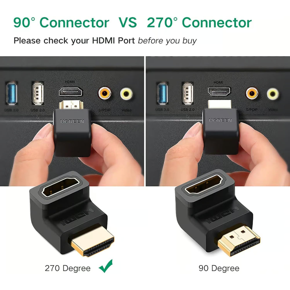 UGREEN 20110 | HDMI Male to Female Connector | 4K@60Hz | Up/Down Angle | Gold-Plated Terminals | Compact Adapter | For HDTV, Monitor, Projector, PS4, PS5, Xbox, Laptop