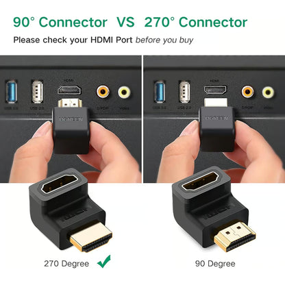 UGREEN 20110 | HDMI Male to Female Connector | 4K@60Hz | Up/Down Angle | Gold-Plated Terminals | Compact Adapter | For HDTV, Monitor, Projector, PS4, PS5, Xbox, Laptop
