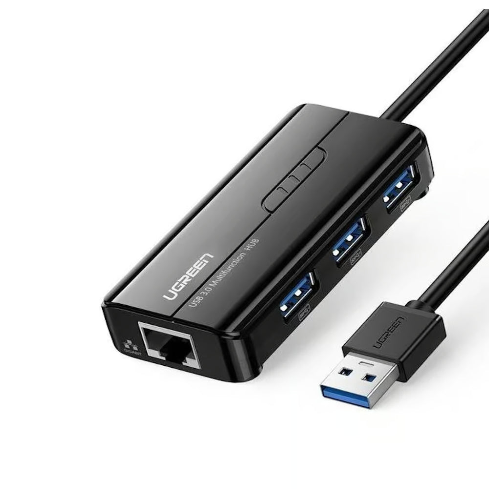 UGREEN 20265 | USB 3.0 Hub with Gigabit Ethernet | 3 × USB-A Ports + 1 × RJ45 LAN | 1000Mbps | Plug & Play | For Laptops, PCs, MacBooks, Tablets