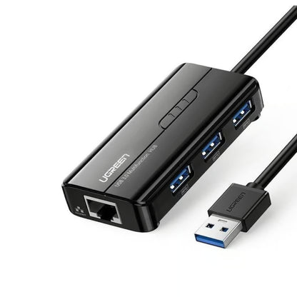 UGREEN 20265 | USB 3.0 Hub with Gigabit Ethernet | 3 × USB-A Ports + 1 × RJ45 LAN | 1000Mbps | Plug & Play | For Laptops, PCs, MacBooks, Tablets