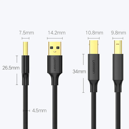 UGREEN 20846 | USB 2.0 A Male to B Male Print Cable | 1M / 2M / 3M | Gold-Plated Connectors | High-Speed 480Mbps | PVC Jacket | For Printer, Scanner, DAC, USB Audio Interface