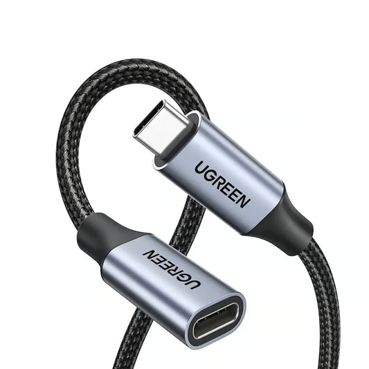 UGREEN 30205 | USB-C Male to USB-C Female Extension Cable | Gen 2 | 10Gbps | 100W PD | 1 Meter | Aluminum Case | Braided | Dark Gray | For MacBook, Tablets, Hubs, Docking Stations