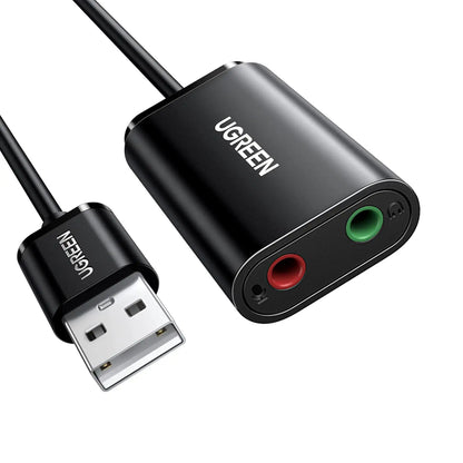 UGREEN 30724 | USB to 3.5mm Sound Card Adapter | Dual TRS 3-Pole Ports | Headphone + Microphone | Plug & Play | For PC, Laptop, PS4, PS5, Mac