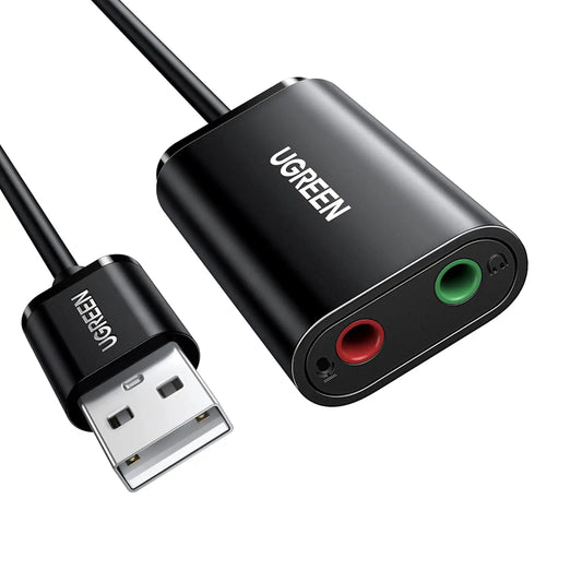 UGREEN 30724 | USB to 3.5mm Sound Card Adapter | Dual TRS 3-Pole Ports | Headphone + Microphone | Plug & Play | For PC, Laptop, PS4, PS5, Mac